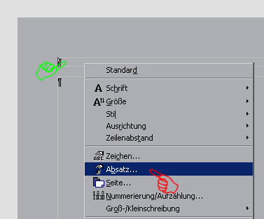 Absatzformatierung für Kopfzeile